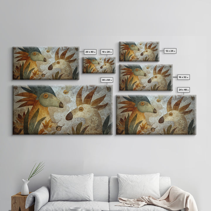 Ancient Cave Art Running Animals Canvas Print, Tribal Art, Black and White Art, Living Room Decor, Oil Painting, Tribal, TRI-2x1-53