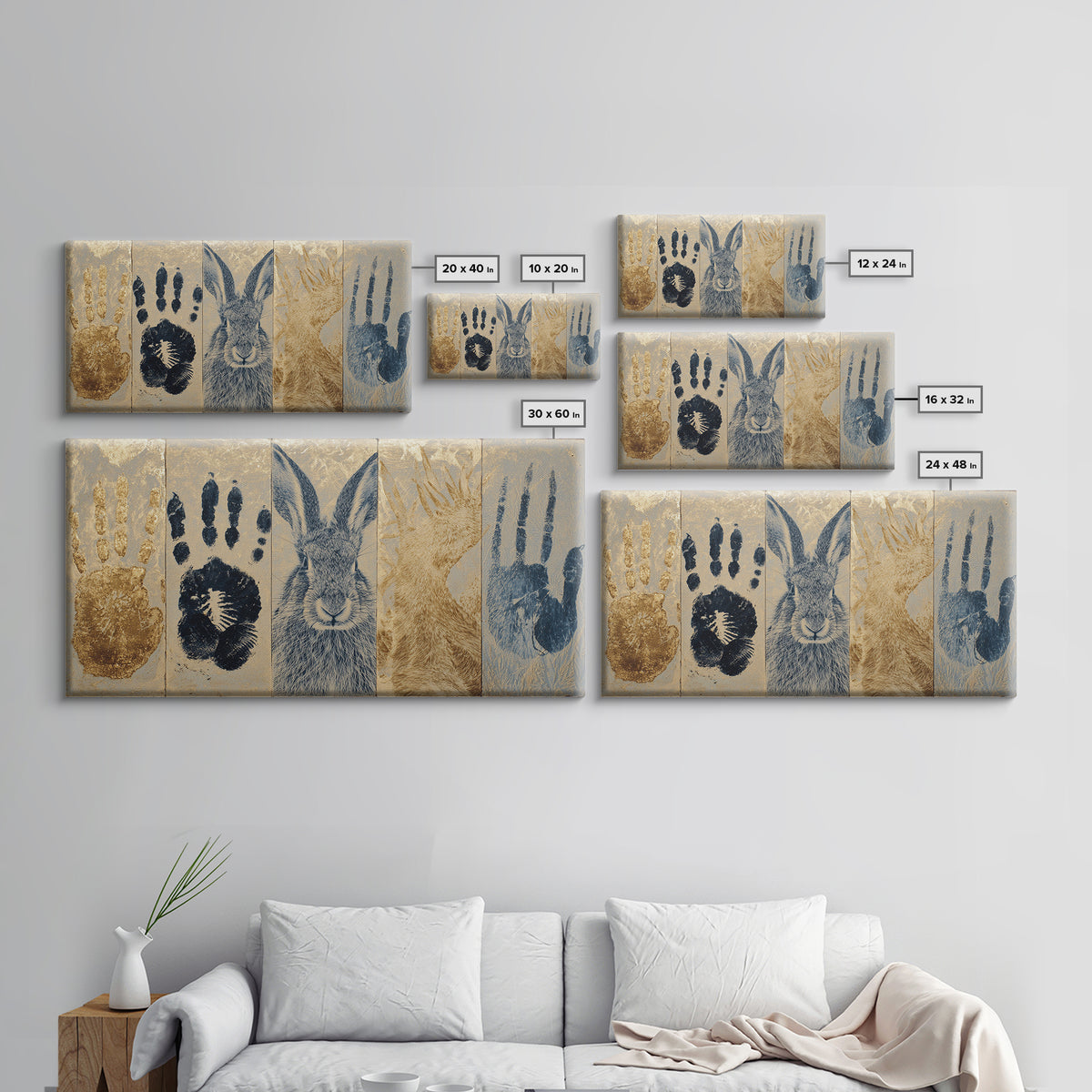 Handprint and Animal Track Composition Canvas Print, Tribal Art, Canvas Painting, Living Room Decor, Fine Art, Tribal, TRI-2x1-61