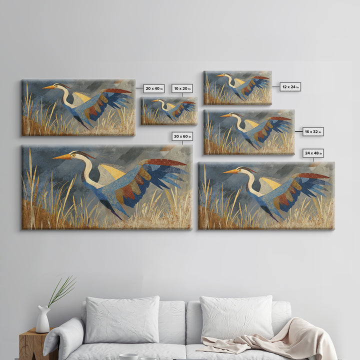 Totemic Bird with Patterned Wings Framed Canvas Print, Tribal Art, Gallery Wall Art, Living Room Decor, Oil Painting, Tribal, TRI-2x1-92