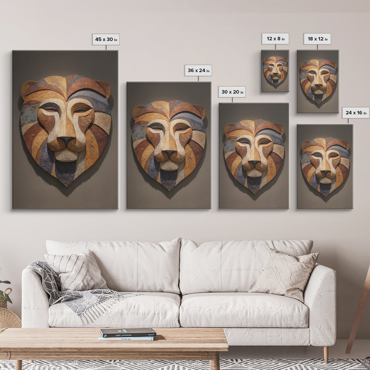 Lion Mask Abstraction Framed Canvas Print, Tribal Art, Contemporary Art, Living Room Decor, Abstract Art, Tribal, Boho Decor, TRI-2x3-24