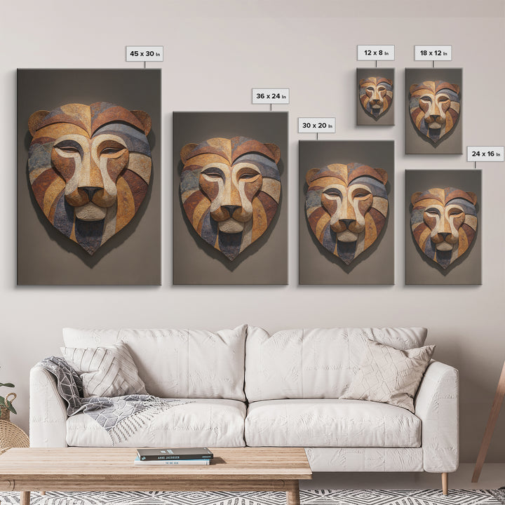 Lion Mask Abstraction Framed Canvas Print, Tribal Art, Contemporary Art, Living Room Decor, Abstract Art, Tribal, Boho Decor, TRI-2x3-24
