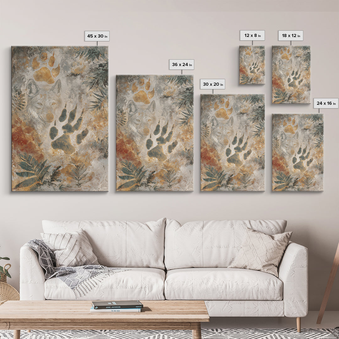 Handprint and Animal Track Composition Framed Canvas Print, Tribal Art, Earthy, Living Room Decor, Fine Art, Tribal, TRI-2x3-73