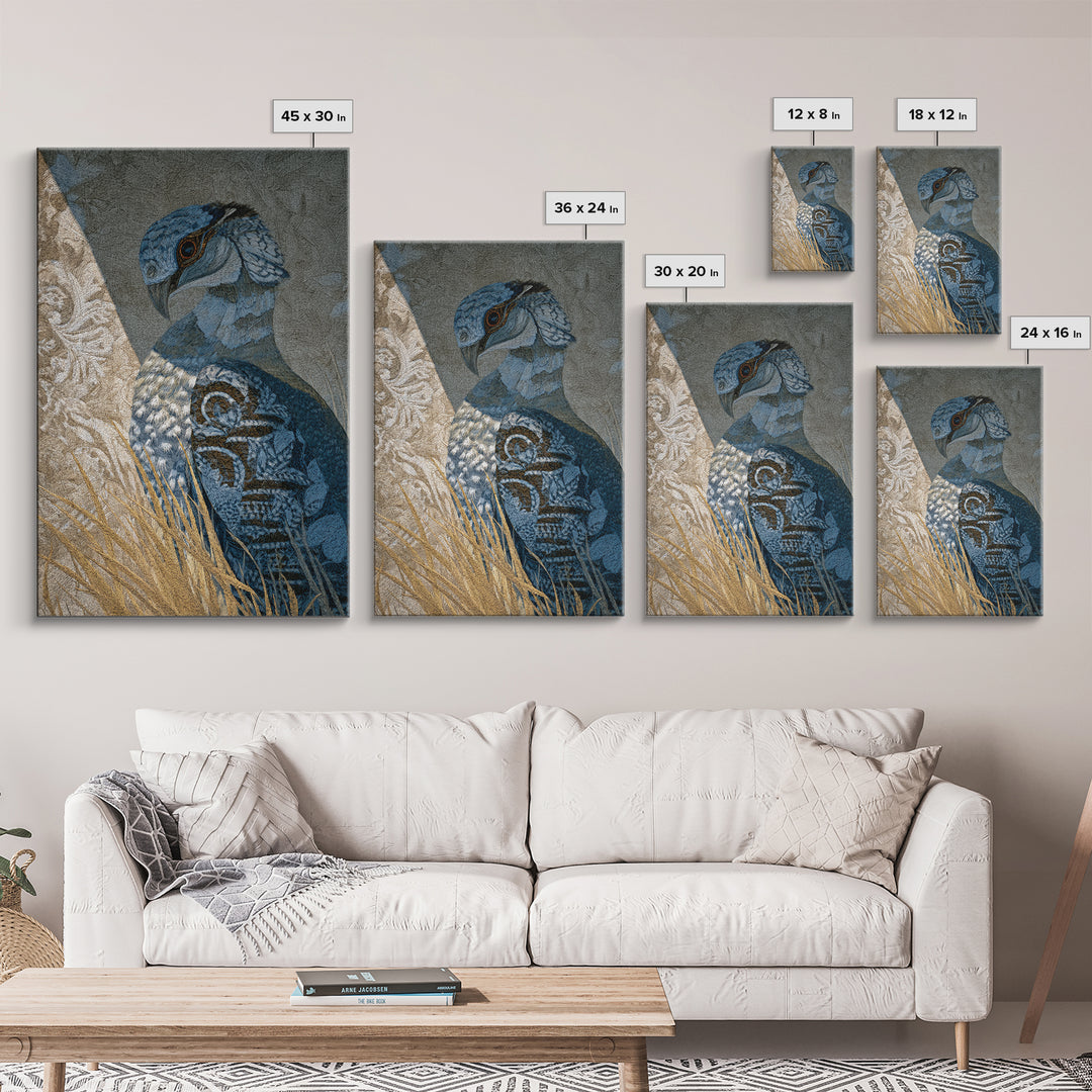 Totemic Bird with Patterned Wings Framed Canvas Print, Tribal Art, Art Print, Living Room Decor, Oil Painting, Tribal, TRI-2x3-8