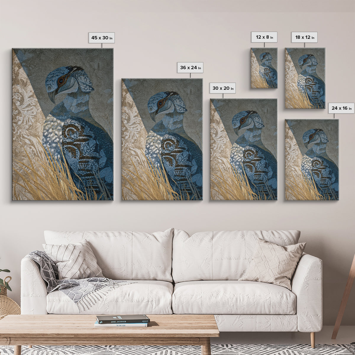 Totemic Bird with Patterned Wings Framed Canvas Print, Tribal Art, Art Print, Living Room Decor, Oil Painting, Tribal, TRI-2x3-8