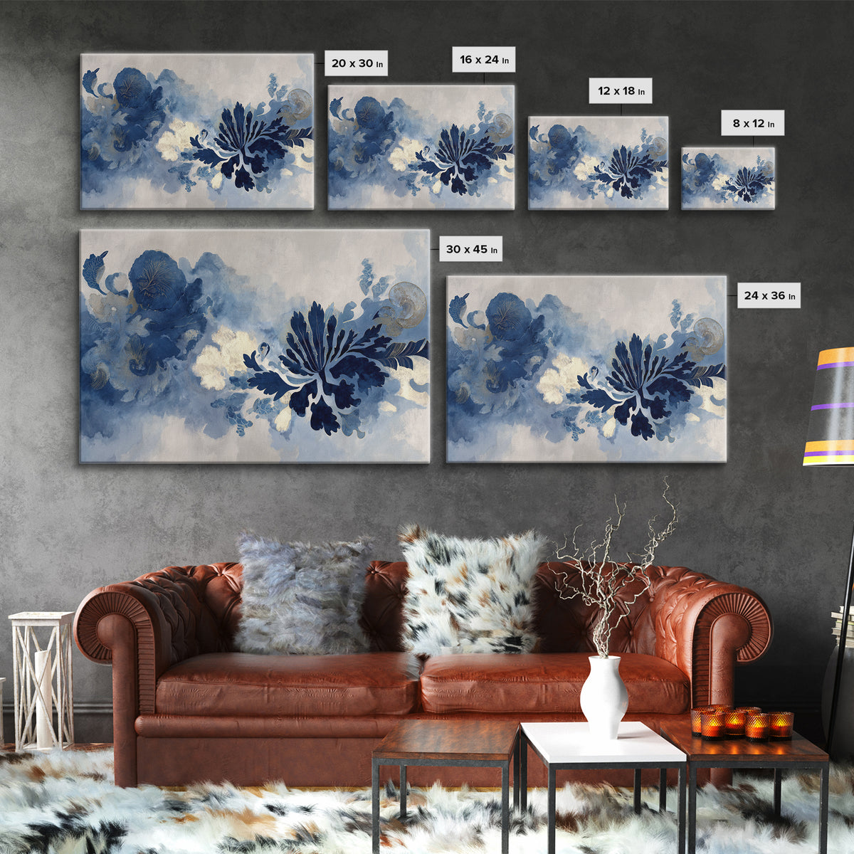 Indigo Textile Design Canvas Print, Tribal Art, Abstract Painting, Living Room Decor, Fine Art, Tribal, African Decor, TRI-3x2-84