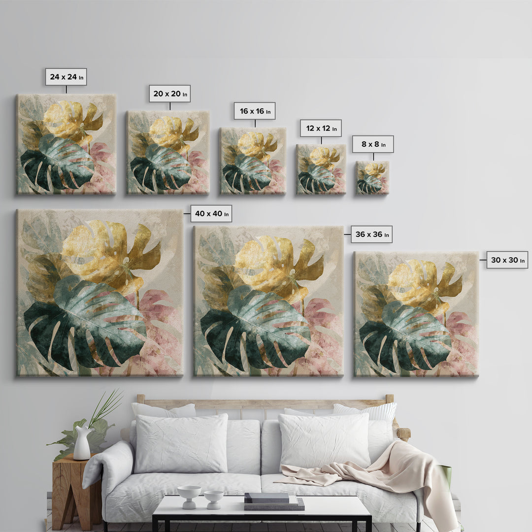 Lush Monstera Leaves Framed Canvas Print, Tropical Art, Modern Decor, Living Room Decor, Fine Art, Tropic, Wall Decor, TRO-1x1-1