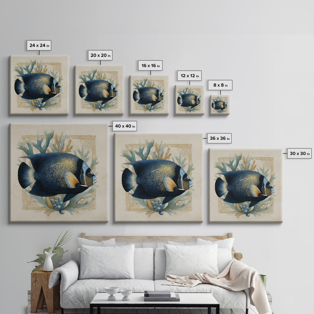 Tropical Fish over Coral Reef Framed Canvas Print, Tropical Art, Oversized Wall Art, Living Room Decor, Fine Art, Tropic, TRO-1x1-11