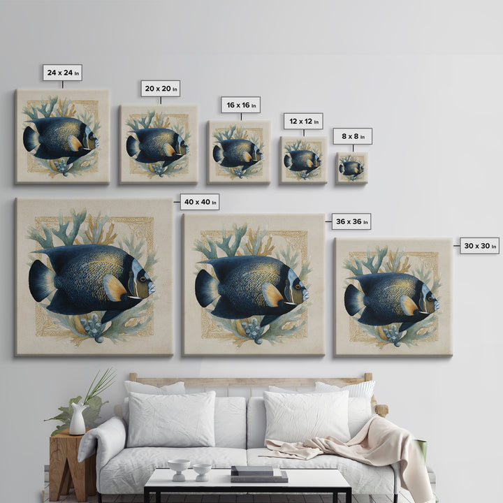 Tropical Fish over Coral Reef Framed Canvas Print, Tropical Art, Oversized Wall Art, Living Room Decor, Fine Art, Tropic, TRO-1x1-11