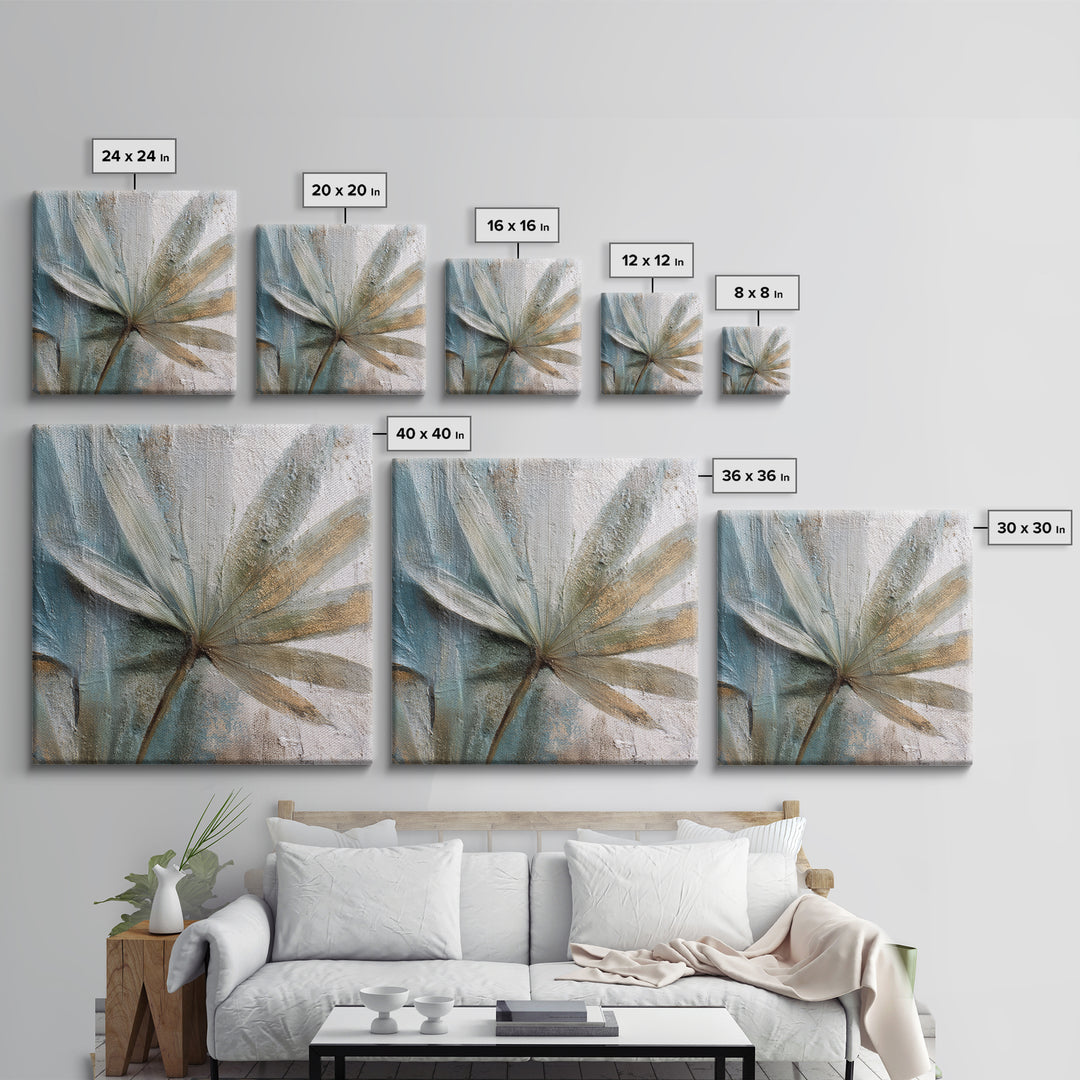 Rain Soaked Palm Leaf Closeup Framed Canvas Print, Tropical Art, Neutral Decor, Living Room Decor, Oil Painting, Tropic, TRO-1x1-21