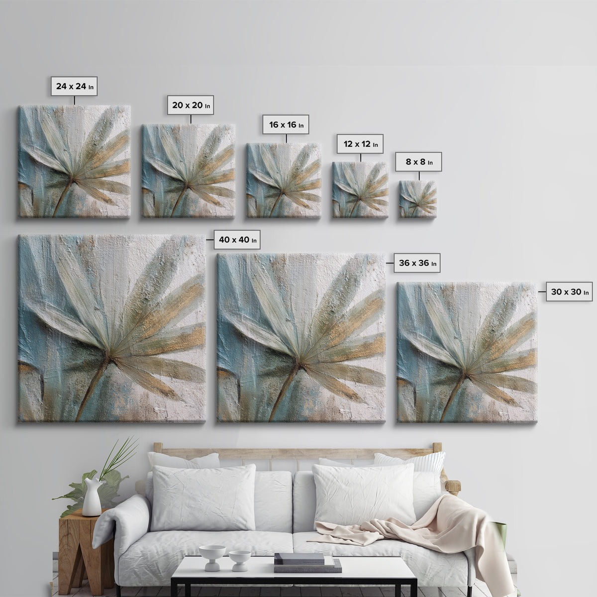Rain Soaked Palm Leaf Closeup Framed Canvas Print, Tropical Art, Neutral Decor, Living Room Decor, Oil Painting, Tropic, TRO-1x1-21