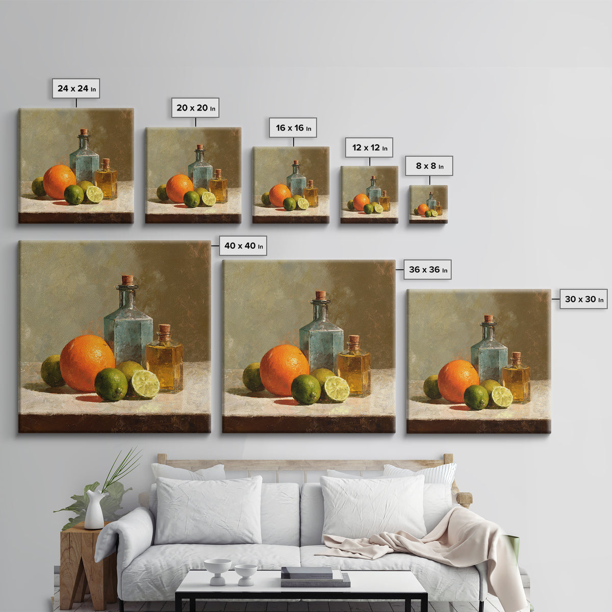 Bright Papaya and Lime Still Life Framed Canvas Print, Tropical Art, Downloadable Prints, Living Room Decor, Watercolor Art, TRO-1x1-24