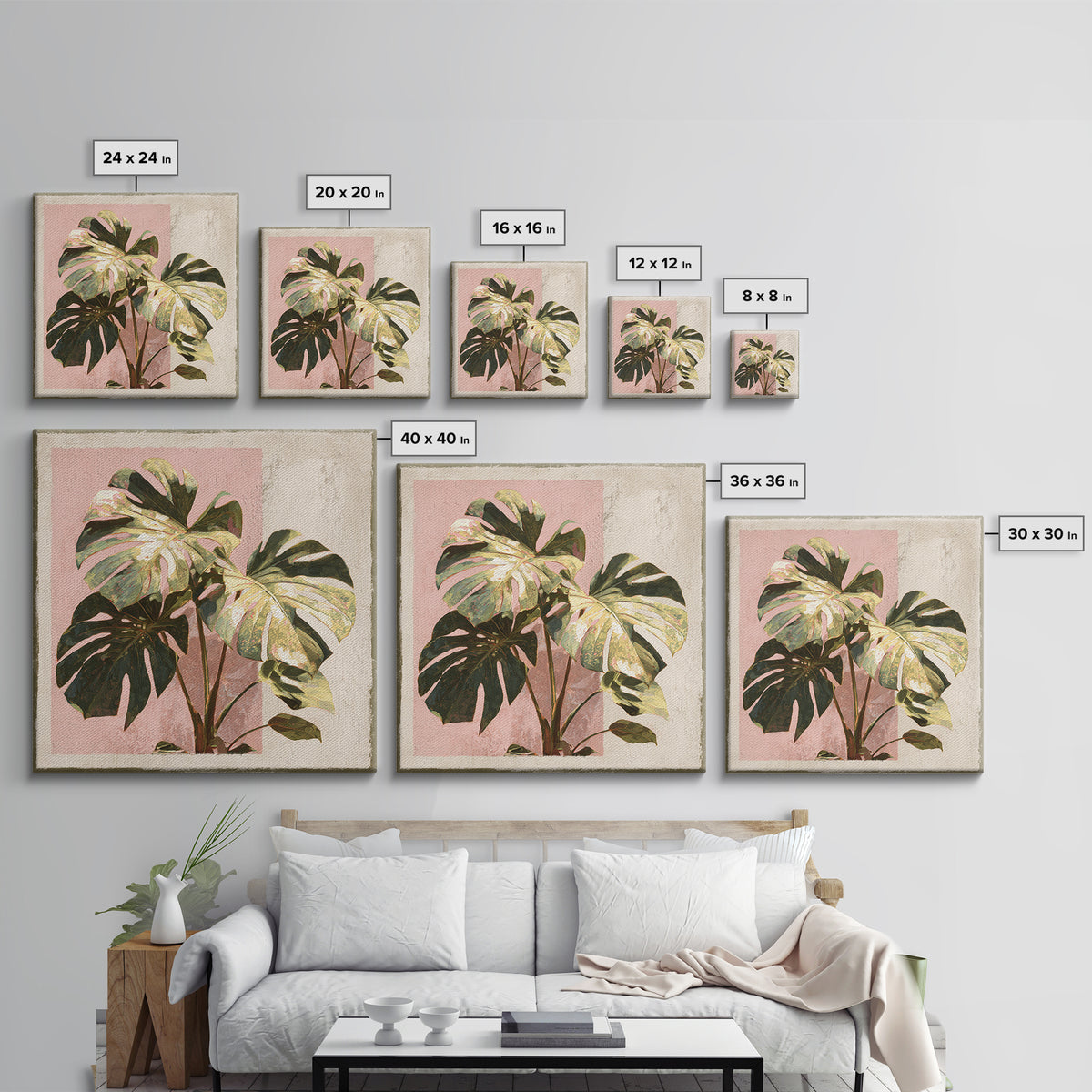 Lush Monstera Leaves Canvas Print, Tropical Art, Room Decor, Living Room Decor, Fine Art, Tropic, Printable, Printable Wall Art, TRO-1x1-25