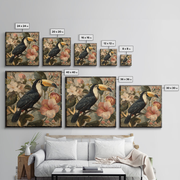 Toucans Surrounded by Bright Jungle Flowers Canvas Print, Tropical Art, Printable Art, Living Room Decor, Fine Art, Tropic, TRO-1x1-3