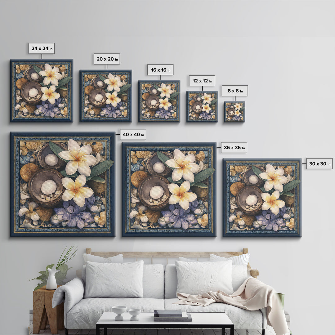 Coconut and Plumeria Still Life Canvas Print, Tropical Art, Printable Wall Art, Living Room Decor, Watercolor Art, Tropic, TRO-1x1-36
