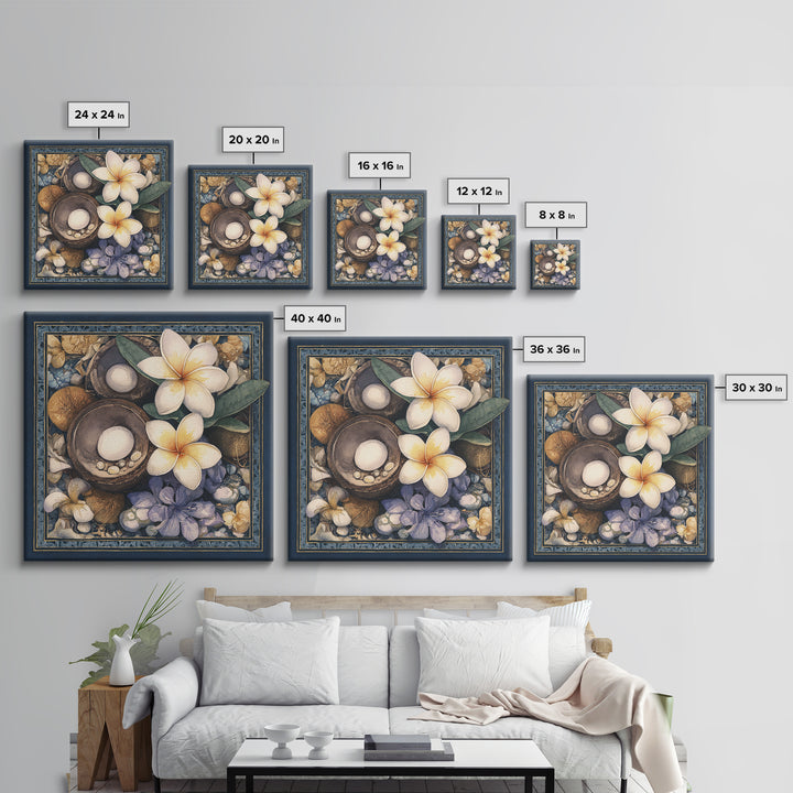 Coconut and Plumeria Still Life Canvas Print, Tropical Art, Printable Wall Art, Living Room Decor, Watercolor Art, Tropic, TRO-1x1-36