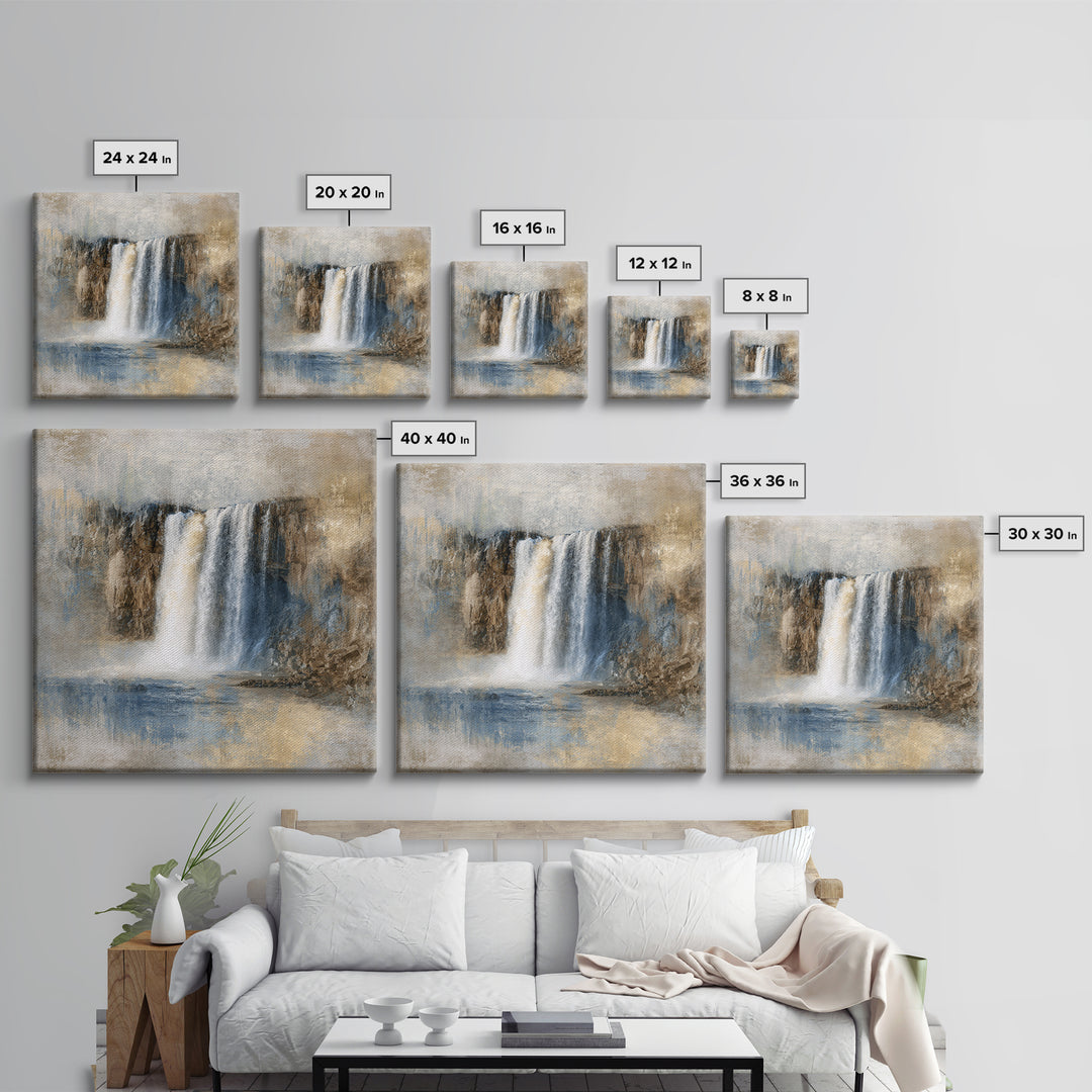 Jungle Waterfall with Misty Light Framed Canvas Print, Tropical Art, Boho Decor, Living Room Decor, Oil Painting, Tropic, TRO-1x1-37