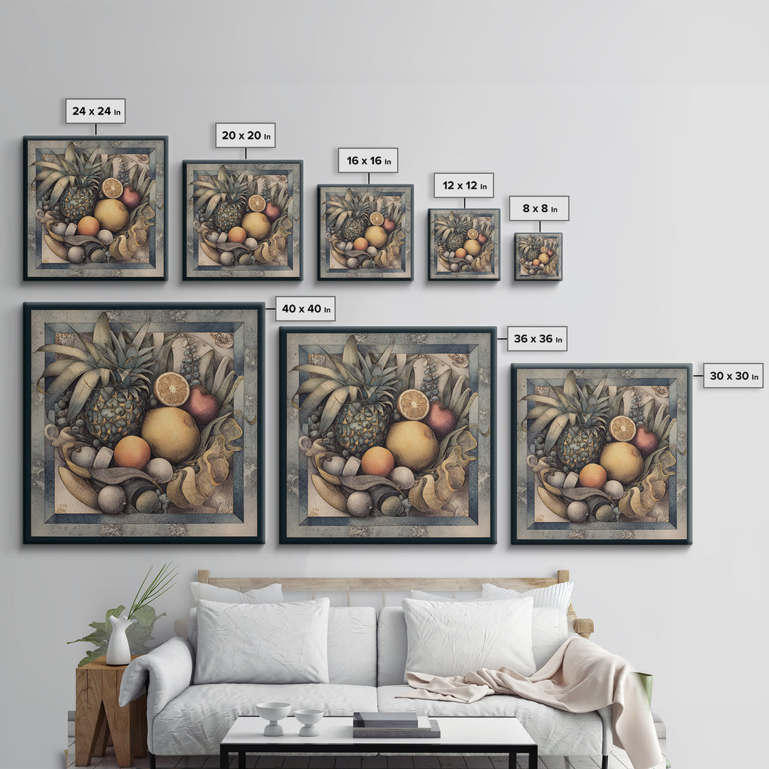 Tropical Fruit Market Arrangement Framed Canvas Print, Tropical Art, Coastal Decor, Living Room Decor, Fine Art, Tropic, TRO-1x1-39