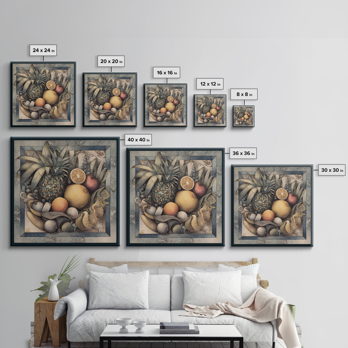 Tropical Fruit Market Arrangement Framed Canvas Print, Tropical Art, Coastal Decor, Living Room Decor, Fine Art, Tropic, TRO-1x1-39