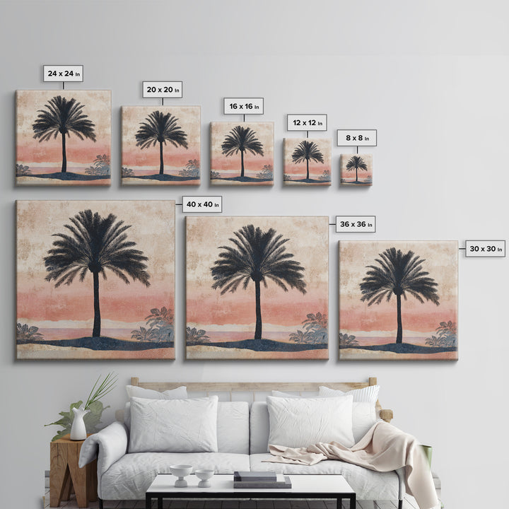 Palm Tree Silhouettes Framed Canvas Print, Tropical Art, Abstract Painting, Living Room Decor, Fine Art, Tropic, Gallery Decor, TRO-1x1-52