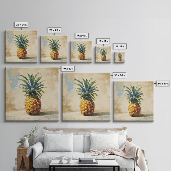 Pineapple and Palm Still Life Framed Canvas Print, Tropical Art, Downloadable Prints, Living Room Decor, Watercolor Art, Tropic, TRO-1x1-6