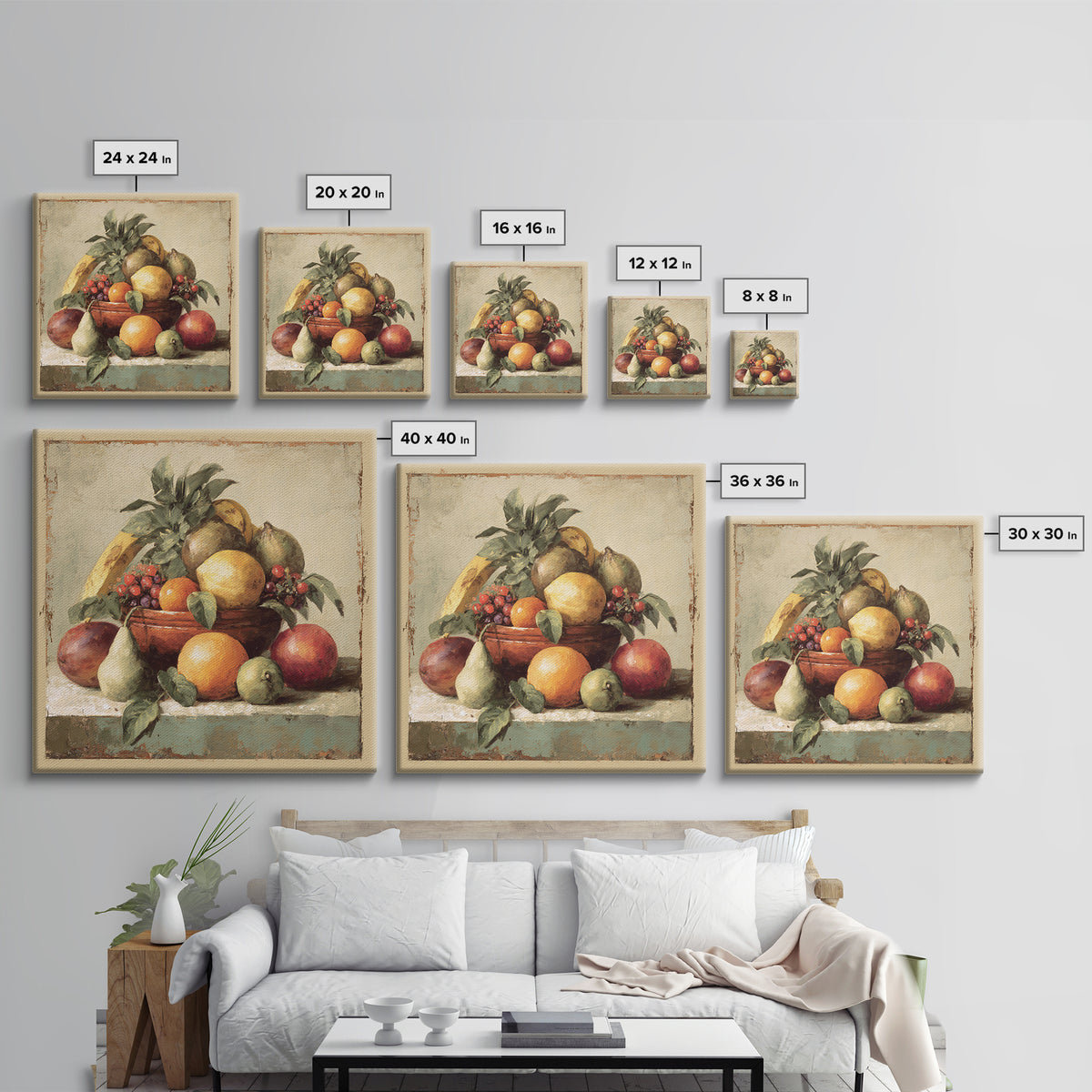Tropical Fruit Market Arrangement Framed Canvas Print, Tropical Art, Neutral Decor, Living Room Decor, Fine Art, Tropic, TRO-1x1-63