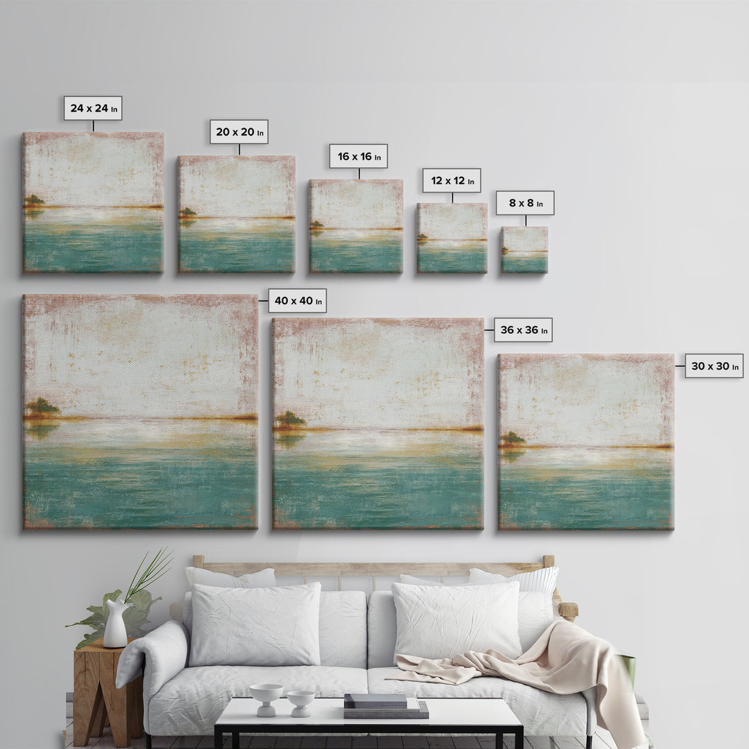 Tropical Lagoon with Turquoise Water Framed Canvas Print, Tropical Art, Pink Wall Art, Living Room Decor, Fine Art, Tropic, TRO-1x1-7