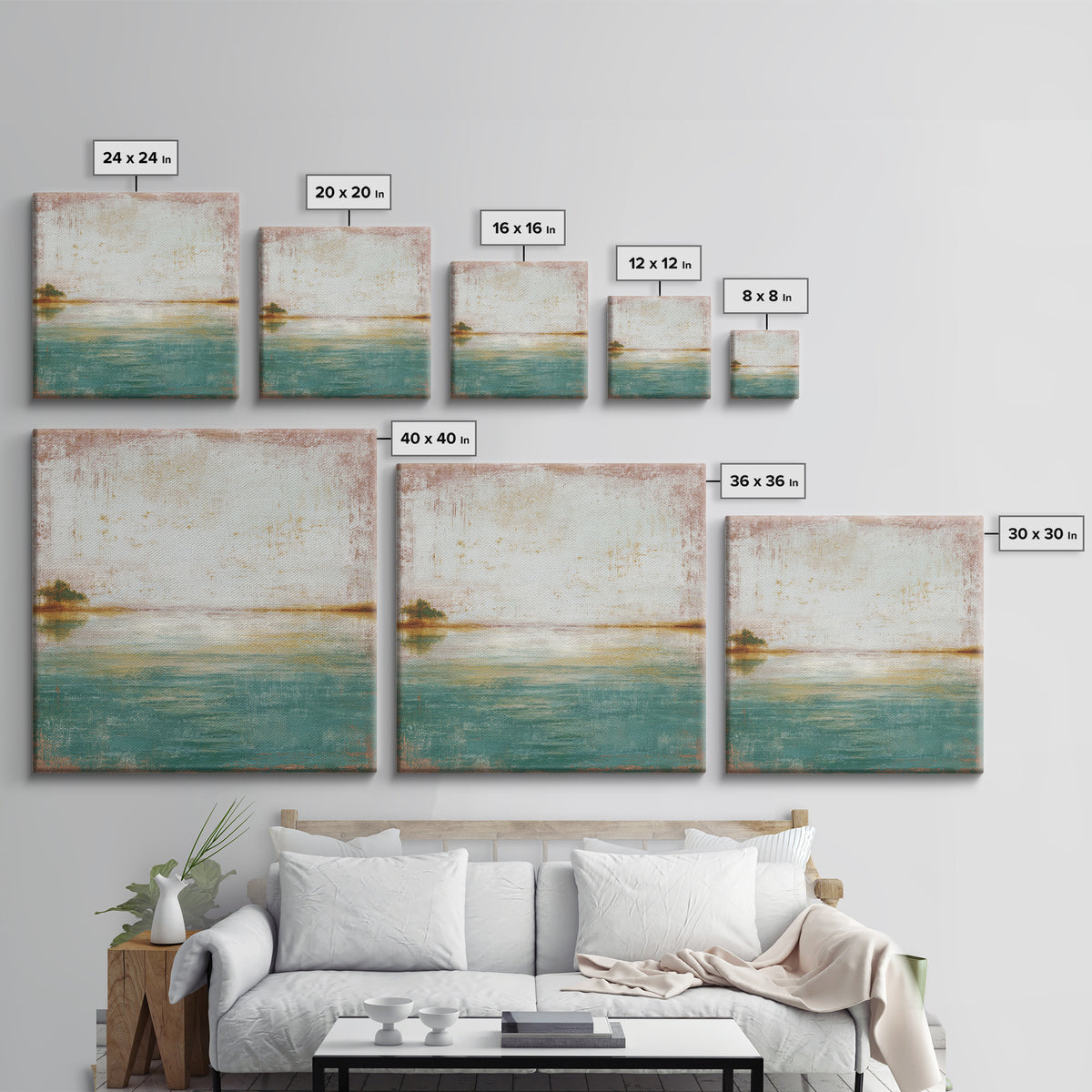 Tropical Lagoon with Turquoise Water Framed Canvas Print, Tropical Art, Pink Wall Art, Living Room Decor, Fine Art, Tropic, TRO-1x1-7