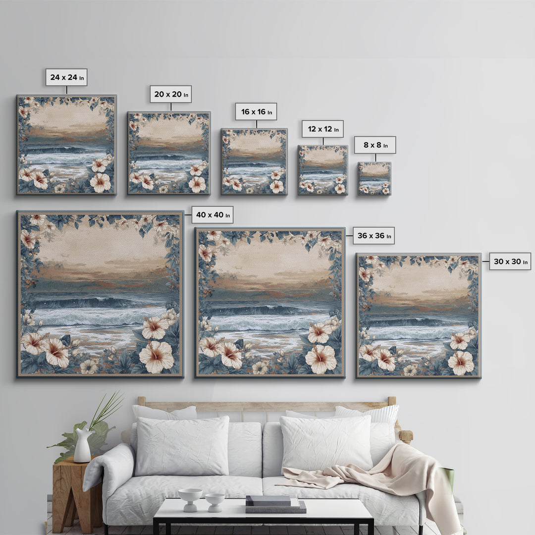 Sunset Surf Scene Framed Canvas Print, Tropical Art, Gallery Wall Art, Living Room Decor, Fine Art, Tropic, Textured Painting, TRO-1x1-70