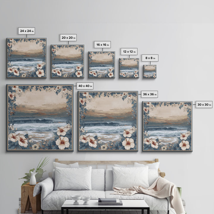 Sunset Surf Scene Framed Canvas Print, Tropical Art, Gallery Wall Art, Living Room Decor, Fine Art, Tropic, Textured Painting, TRO-1x1-70