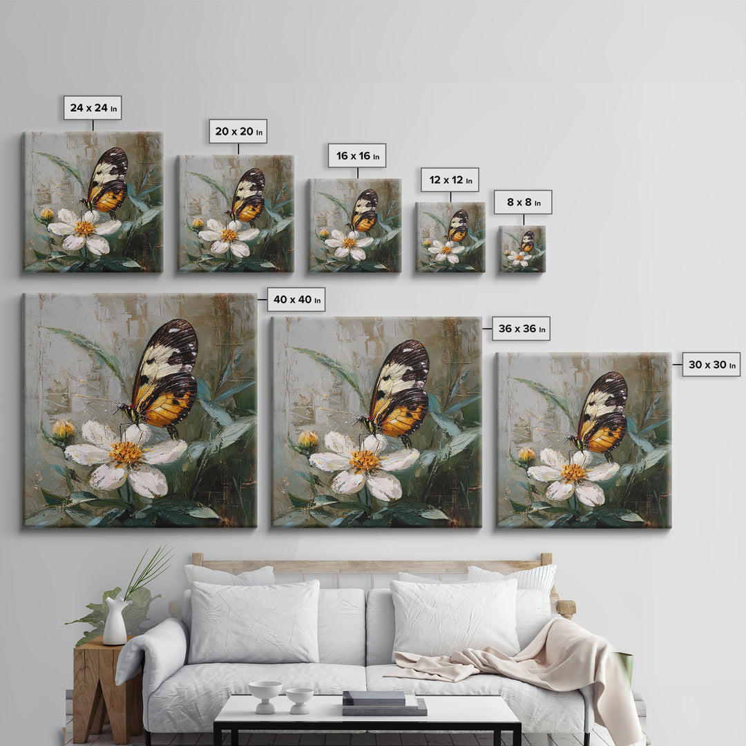 Tropical Butterfly and Flower Study Framed Canvas Print, Tropical Art, Whimsical Art, Living Room Decor, Watercolor Art, Tropic, TRO-1x1-71
