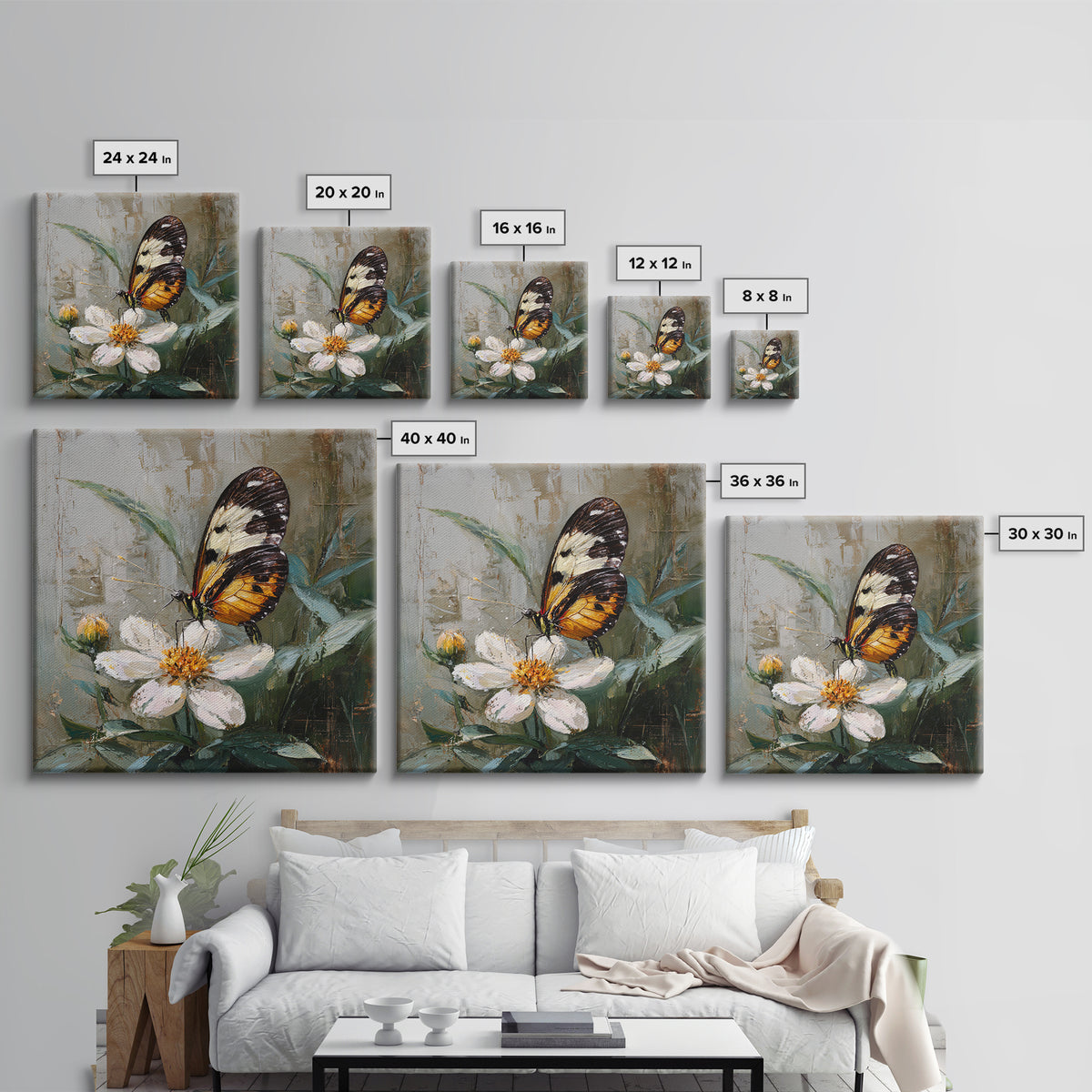 Tropical Butterfly and Flower Study Framed Canvas Print, Tropical Art, Whimsical Art, Living Room Decor, Watercolor Art, Tropic, TRO-1x1-71