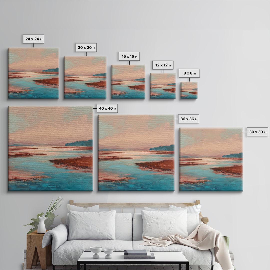 Tropical Lagoon with Turquoise Water Framed Canvas Print, Tropical Art, Boho Decor, Living Room Decor, Oil Painting, Tropic, TRO-1x1-79