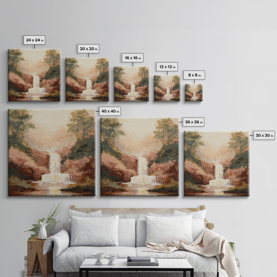 Jungle Waterfall with Misty Light Canvas Print, Tropical Art, Minimalist Decor, Living Room Decor, Fine Art, Tropic, TRO-1x1-85