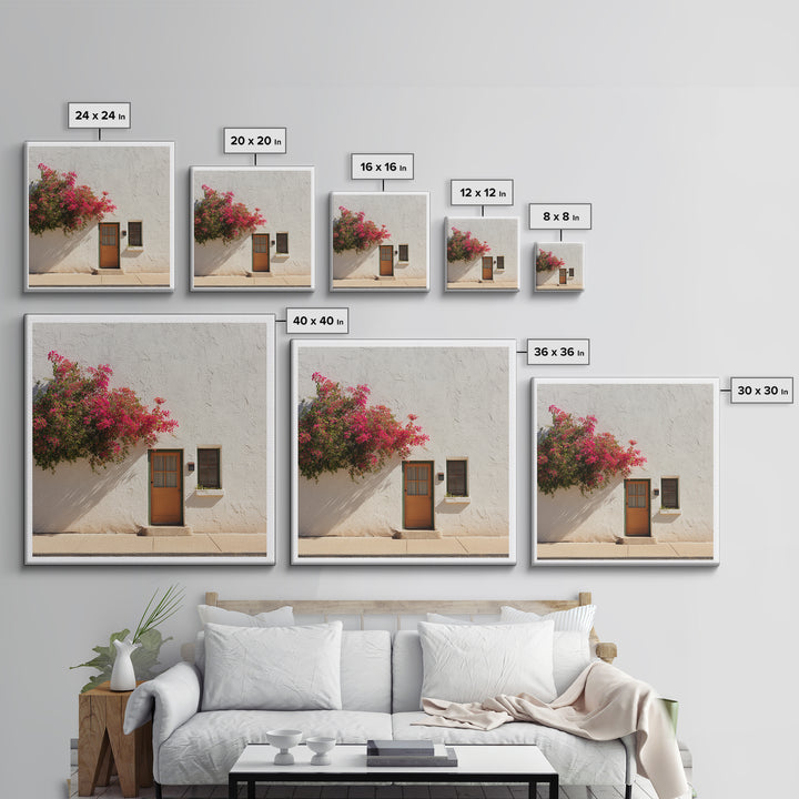 Pink Bougainvillea over White Wall Framed Canvas Print, Tropical Art, Minimalist Decor, Living Room Decor, Fine Art, Tropic, TRO-1x1-88