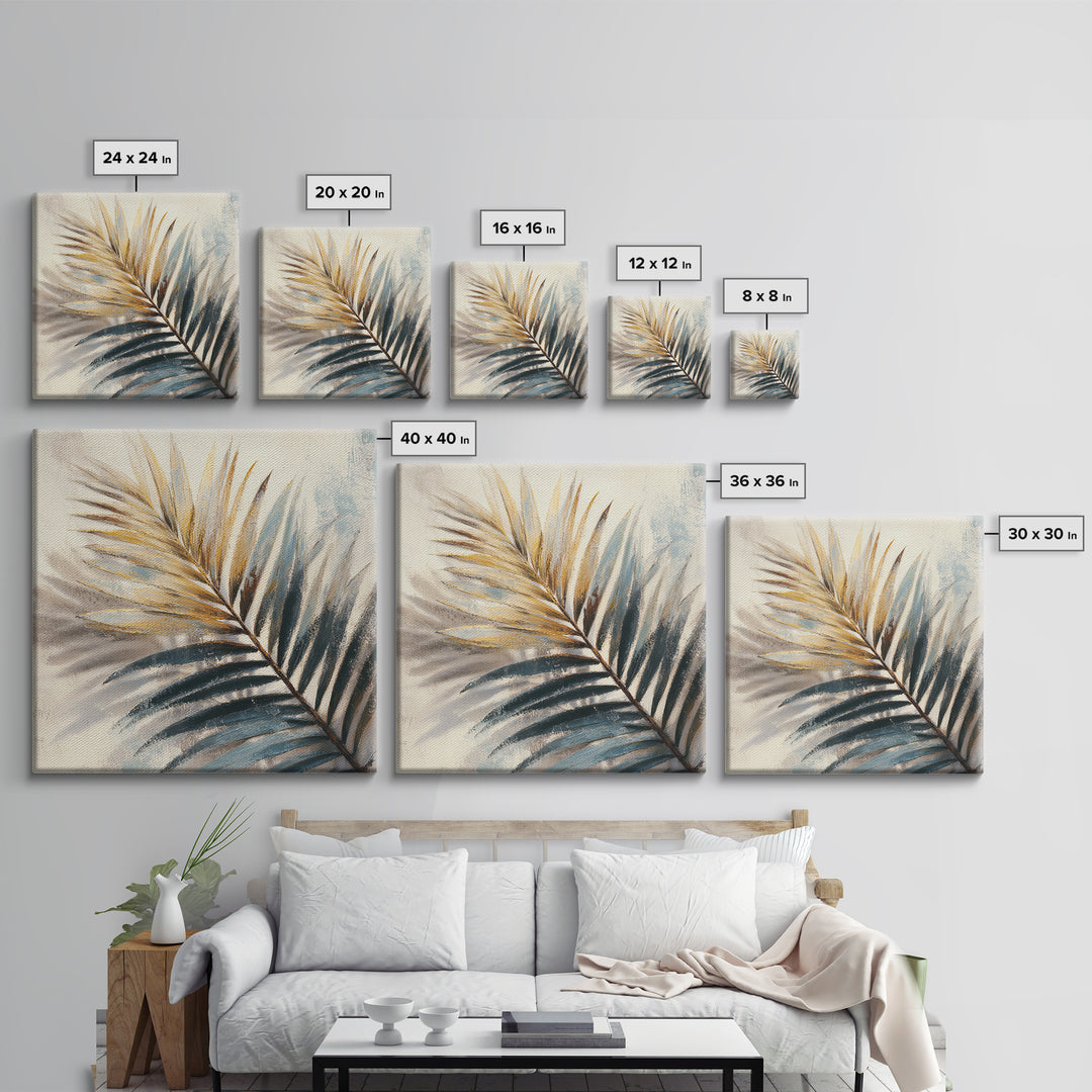 Rain Soaked Palm Leaf Closeup Framed Canvas Print, Tropical Art, Wall Art, Living Room Decor, Watercolor Art, Tropic, TRO-1x1-93