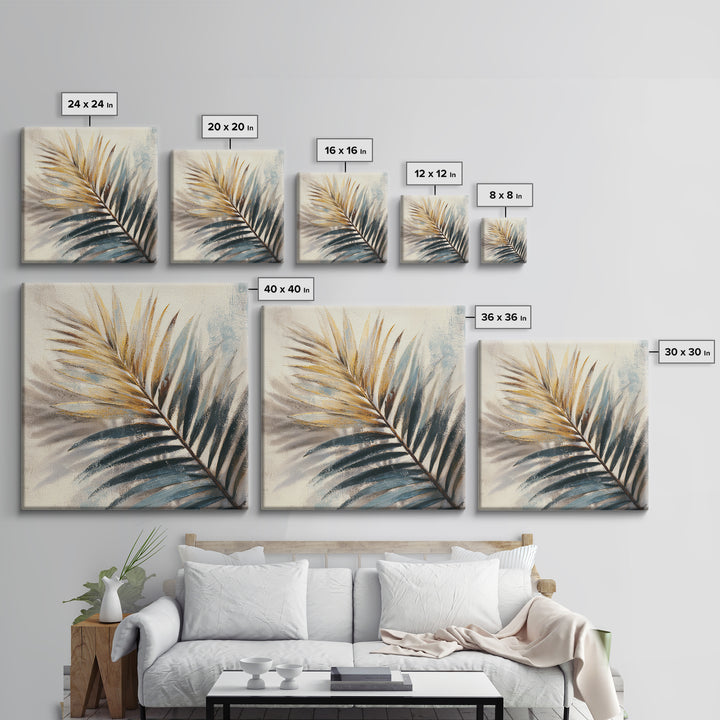 Rain Soaked Palm Leaf Closeup Framed Canvas Print, Tropical Art, Wall Art, Living Room Decor, Watercolor Art, Tropic, TRO-1x1-93