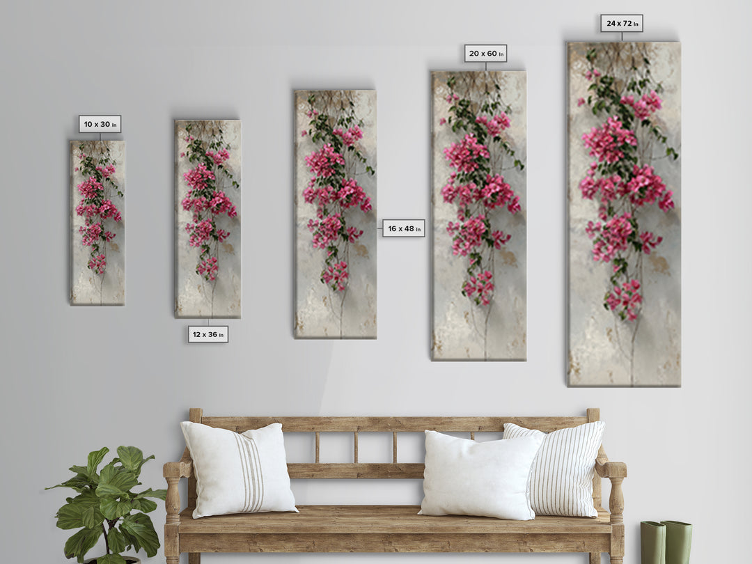 Pink Bougainvillea over White Wall Canvas Print, Tropical Art, Gallery Wall Art, Living Room Decor, Fine Art, Tropic, TRO-1x3-100