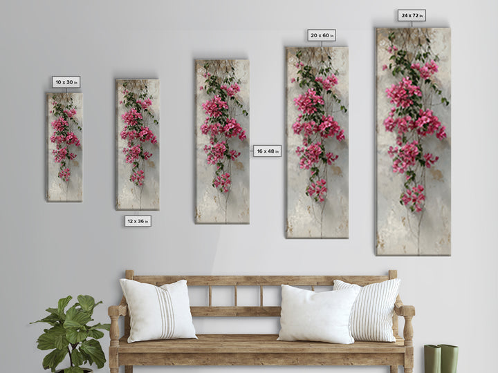 Pink Bougainvillea over White Wall Canvas Print, Tropical Art, Gallery Wall Art, Living Room Decor, Fine Art, Tropic, TRO-1x3-100