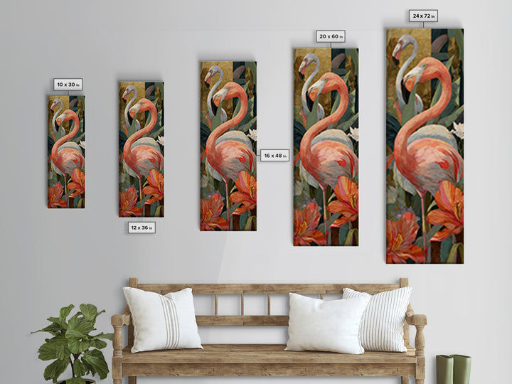 Pink Flamingos Among Tropical Water Plants Canvas Print, Tropical Art, Gallery Decor, Living Room Decor, Fine Art, Tropic, TRO-1x3-14