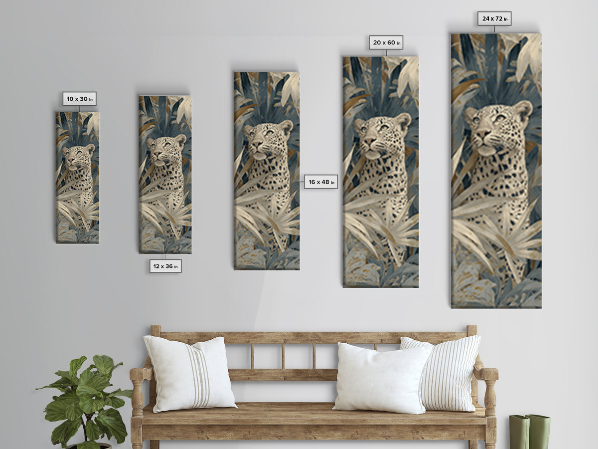 Leopard Hidden Among Palm Leaves Canvas Print, Tropical Art, Whimsical Art, Living Room Decor, Fine Art, Tropic, TRO-1x3-2