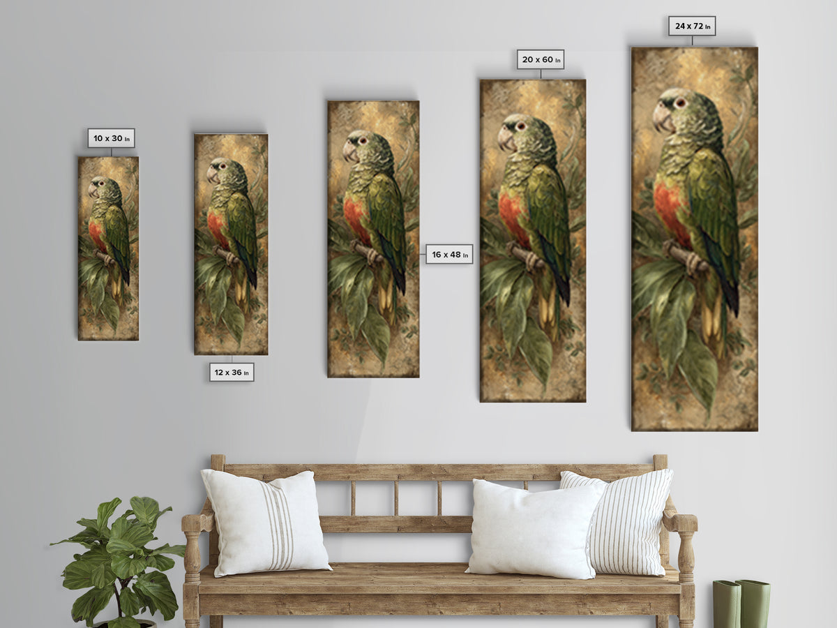 Parrot Portrait with Emerald Feathers Framed Canvas Print, Tropical Art, Wall Decor, Living Room Decor, Fine Art, Tropic, TRO-1x3-20