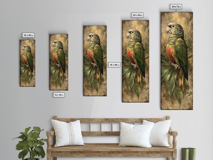 Parrot Portrait with Emerald Feathers Framed Canvas Print, Tropical Art, Wall Decor, Living Room Decor, Fine Art, Tropic, TRO-1x3-20