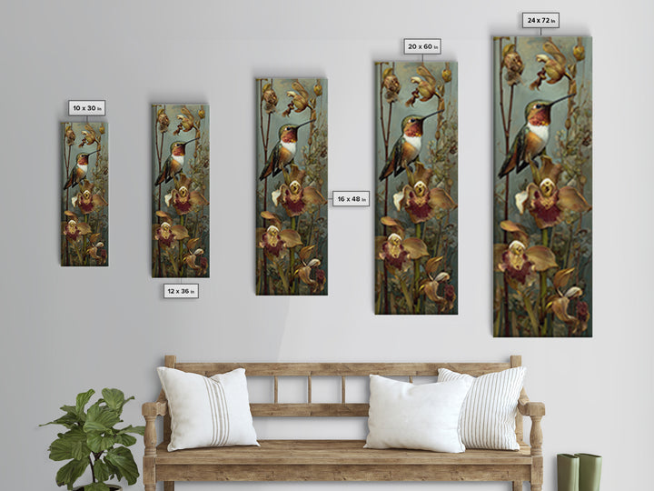 Orchid and Hummingbird Composition Canvas Print, Tropical Art, Gallery Wall Art, Living Room Decor, Fine Art, Tropic, TRO-1x3-22
