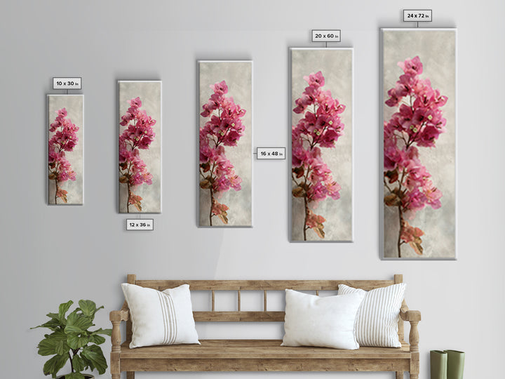 Pink Bougainvillea over White Wall Canvas Print, Tropical Art, Digital Prints, Living Room Decor, Tropic 328, Set of Prints, TRO-1x3-28