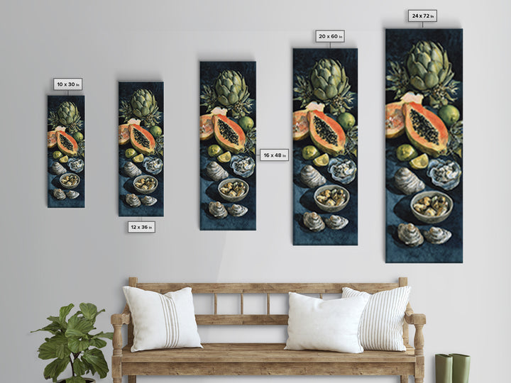 Bright Papaya and Lime Still Life Framed Canvas Print, Tropical Art, Art Print, Living Room Decor, Tropic, Abstract Painting, TRO-1x3-36