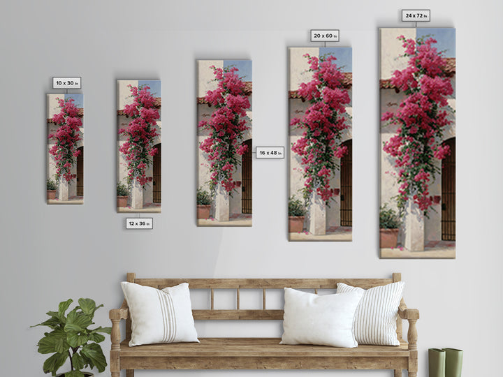 Pink Bougainvillea over White Wall Framed Canvas Print, Tropical Art, Minimalist Decor, Living Room Decor, Fine Art, Tropic, TRO-1x3-4