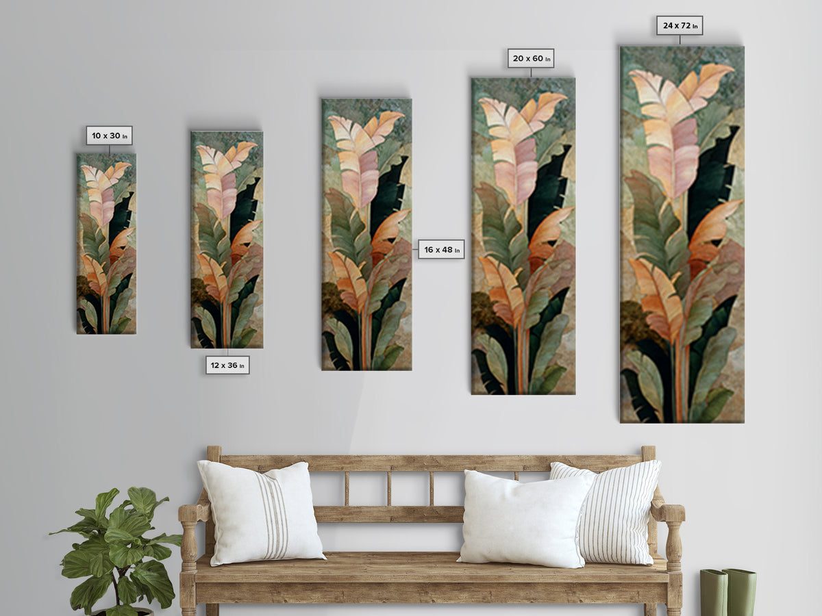 Banana Leaves Layered Framed Canvas Print, Tropical Art, Wall Art, Living Room Decor, Oil Painting, Tropic, Pink Wall Art, TRO-1x3-45