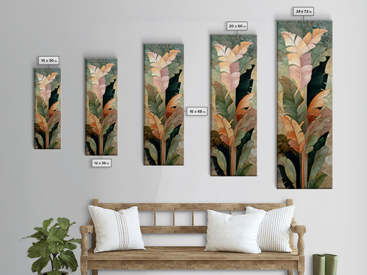 Banana Leaves Layered Framed Canvas Print, Tropical Art, Wall Art, Living Room Decor, Oil Painting, Tropic, Pink Wall Art, TRO-1x3-45