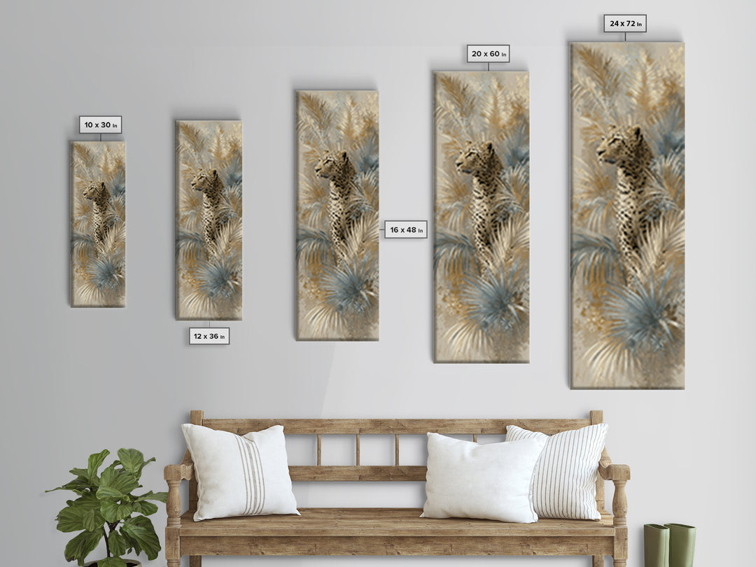 Leopard Hidden Among Palm Leaves Framed Canvas Print, Tropical Art, Fine Art Print, Living Room Decor, Fine Art, Tropic, TRO-1x3-50