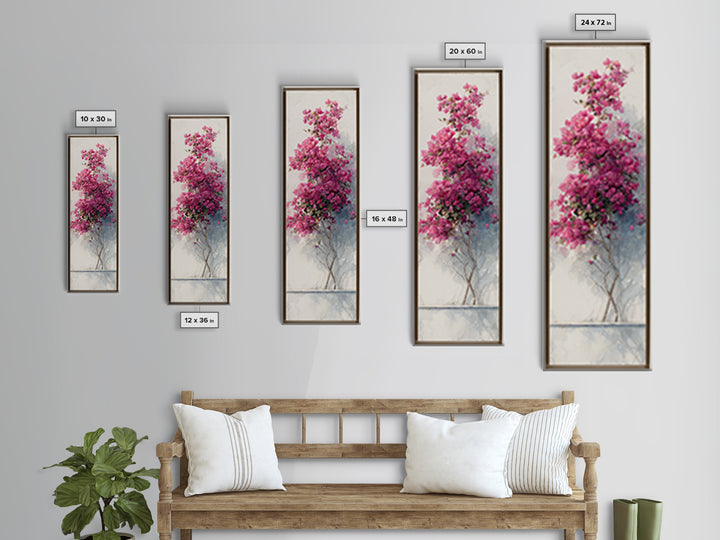 Pink Bougainvillea over White Wall Framed Canvas Print, Tropical Art, Wall Art Prints, Living Room Decor, Fine Art, Tropic, TRO-1x3-52